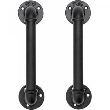 Black Industrial Pipe Door Handles - 30cm Set of 2