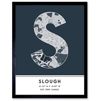 Stylish Slough City Letter Map Print in Navy