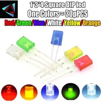 30pcs 1x3x4 Square LED Diodes - Red, White, Blue, Green, Yellow