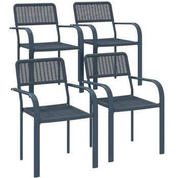 Outdoor Rattan Effect Chairs Set of 4, Stackable, Dark Grey