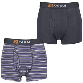 Farah Men’s Striped & Plain Bamboo Keyhole Trunks – Charcoal/Purple Duo