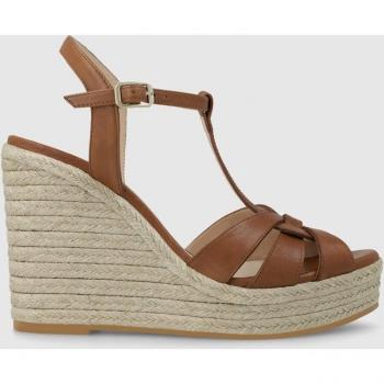 Sandalias de plataforma de mujer en piel de color marrón