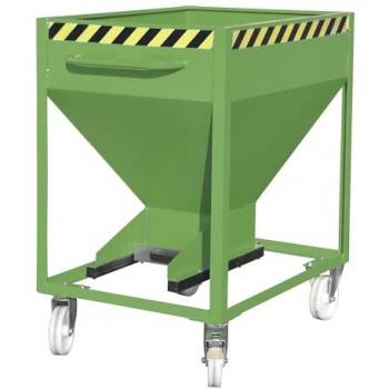 Silo à décharge inclinée SR-D 375, capacité 375 kg, avec roulettes et verrouillage coulissant, en acier, vert réséda RAL 6011