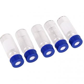 5 Pc Clear Plastic Lid Graduated Round Glass Sample Vials with Blue Screw Caps