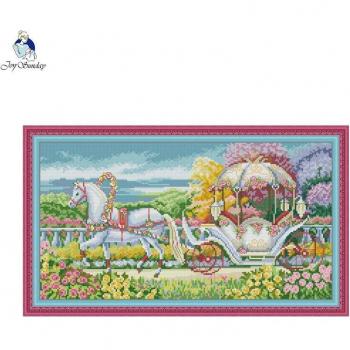 Joy Sunday Flowers Carriage Cross Stitch Kit - 14CT & 11CT