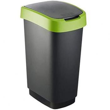 Rotho Twist Portarifiuti con Coperchio in Plastica (PP) senza BPA, Nero/Verde, da 50 litri