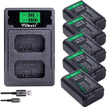 Yuboli 2000mAh NP-FW50 Batterij + LED Dual USB Oplader voor Sony Alpha 7