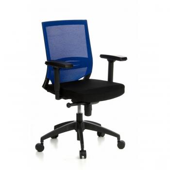 Sillón de trabajo Porto HJH OFFICE, estructura con base, tapizado en tela, respaldo en malla, acabado negro/azul