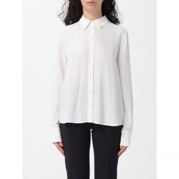 PATRIZIA PEPE Women's Regular-Collar Pleated White Shirt – Size L