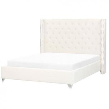 Letto matrimoniale con testiera alta imbottita velluto bianco sporco 140 x 200 cm Lubbon