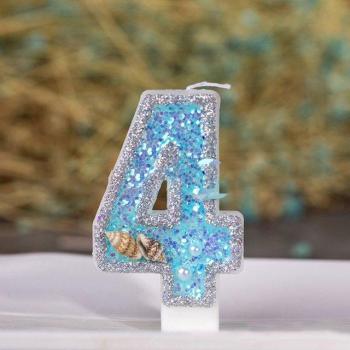 Glittery Blue Shell Birthday Number Toppers