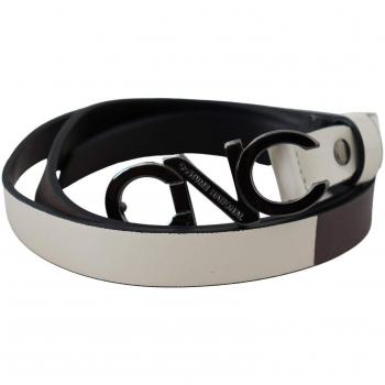 White Leather Fashion Belt with National Logo Buckle – 90 cm