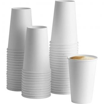 50 Count 16 Oz Disposable White Paper Tea Cups with Lids