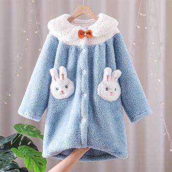 Peignoir de bain flanelle pour enfants, design lapin blanc, vêtements chauds pour dormir