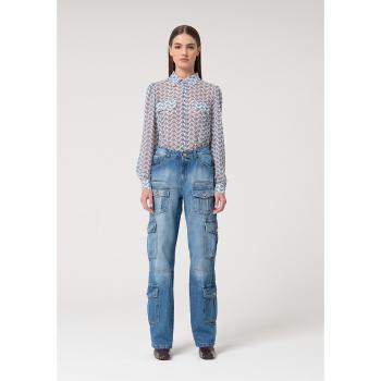 Denim Cargo Jeans Estilo Retrô