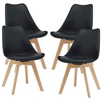 Set di 4 Sedie da Pranzo con Struttura in Legno Massello - Nero