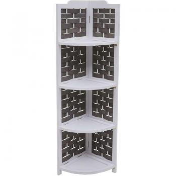 HHG – Rangement d’angle 655 cm², 4 étagères pliables en paulownia, 110 cm, finition blanche et tressage anthracite