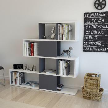 Karlin Modern Bookcase Bookshelf Decorative Shelving Unit - White and Anthracite