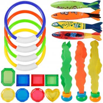 Juego de Juguetes de Piscina para Niños - Anillos Flotantes, Algas Simuladas, Torpedos de Buceo y Bandoleras