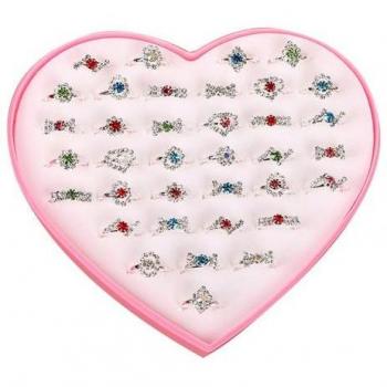 Joyería Infantil de Cristal: Set de 36 Anillos Abiertos