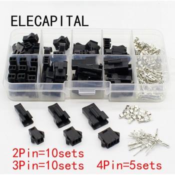 2.54mm Pitch Header Connector Kit - 25 Sets of 2p, 3p, 4p Female and Male Adaptors