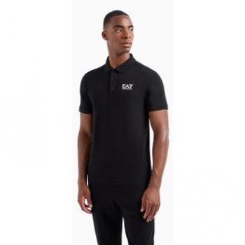 EA7 Polo Negro Cómodo de Algodón Elástico