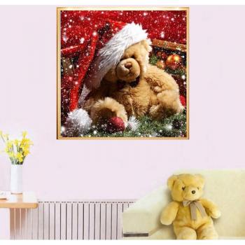 Set Créatif Ours Noël en Diamants – Kit Peinture & Broderie, 30x30 cm