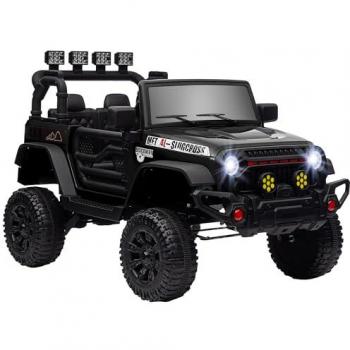 AIYAPLAY Coche eléctrico para niños de +3 años carro eléctrico infantil con batería 12V mando a distancia bluetooth faros led bocina música negro