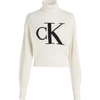Jersey Calvin Klein para Mujer J20J221960 - Algodón de Transición, Cuello Alto, Ajuste Regular, Color Écru