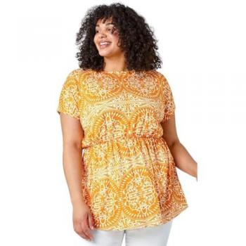 Roman Curve Womens Aztec Print Stretch Top - Orange Viscose - Size UK 22-24