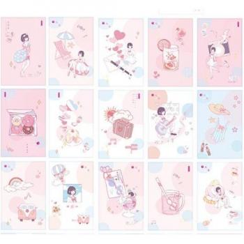 30 Pcs Cute Girl and Cat Greeting Cards