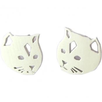 Whimsical Cat Earrings in Silver - 11x11 mm