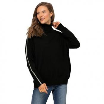 Laurasøn Strickpullover Pullover Stehkragen Langarm Schmuckstreifen