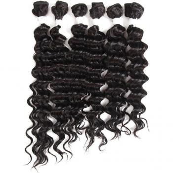 Deep Wave Synthetic Hair Weave 6 Bundles Natural Black 16-20 Inch