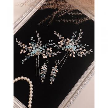 Pasadores y Pendientes Cristalizados de Diamante Imita Azul