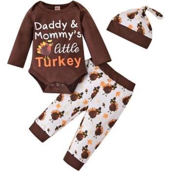 Thanksgiving Baby Boy Clothes Set - Letter Romper, Long Sleeve Tops, Pants, and Hat (3M-18M)