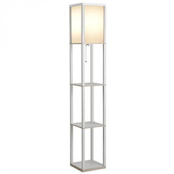 HOMCOM Lampadaire étagère 26L x 26l x 160H cm 3 étagères 4 niveaux MDF blanc