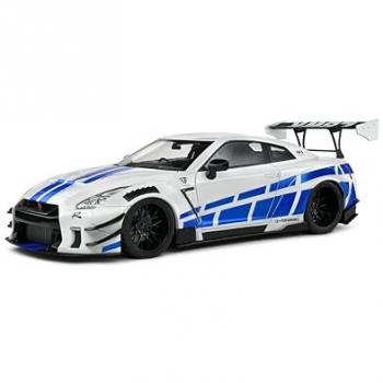 Nissan GT‑R R35 RHD 2024 Liberty Walk 1/18 Diecast Model – White Metallic with Blue Stripes
