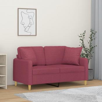 Canapé 2 places bordeaux 120 cm avec coussins en tissu