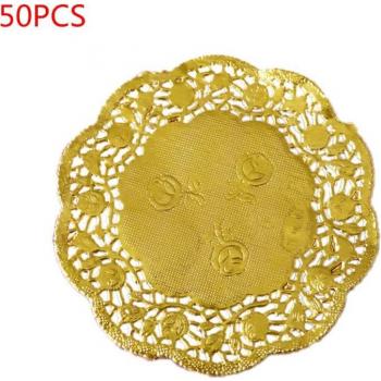 50Pcs 3.5 Inch Round Gold Floral Doilies
