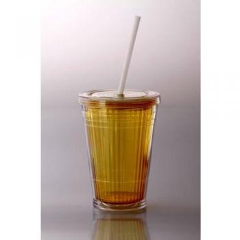 Gimex Camping Trinkbecher 450ml Orange mit Strohhalm