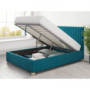 Leyla Teal Velvet Plush Ottoman with Adjustable Height
