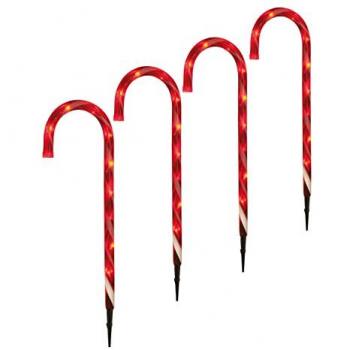 Festive Productions Candy Cane Stake Lights, 62 cm, Red and White, Set of 4, Outdoor, Garden Mile
