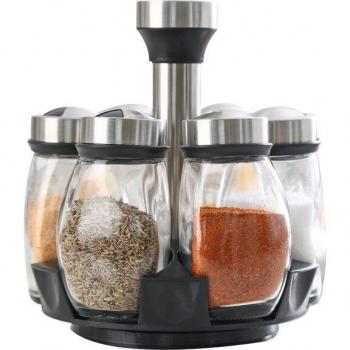 Bocaux d'assaisonnement en verre avec étiquettes, base rotative, ensemble de 7 pièces