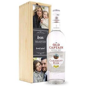 Personalized White Rum - Old Captain in Custom Wooden Case