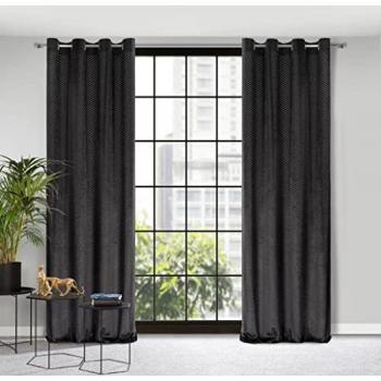 Canora Grey Fenley-Optik Vorhang mit Ösen, blickdicht grau 250×140 cm