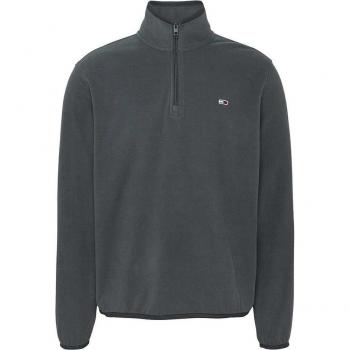 Tommy Jeans Sudadera Polar Gris Oscuro con Media Cremallera y Logo de la Bandera, L