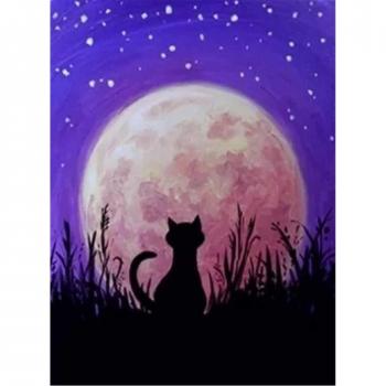 Rhinestone Cat Moon Skyline 5D Diamond Art – DIY Christmas Gift