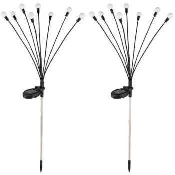 Solarlampe Außenleuchte Gartenlampe Dekoleuchte Stecklampe mit rgb Farbwechsel, Edelstahl Kunststoff schwarz, Akku, 8x rgb led 0,06W, h 70 cm, 2er Set