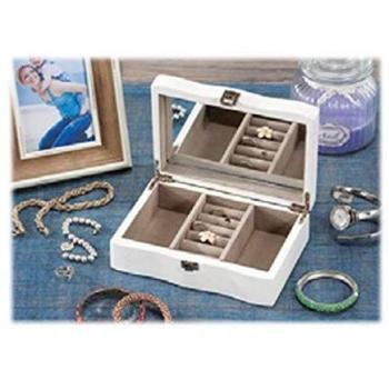 Set di Portagioie in Legno con Specchio da 20x14x6,5 cm